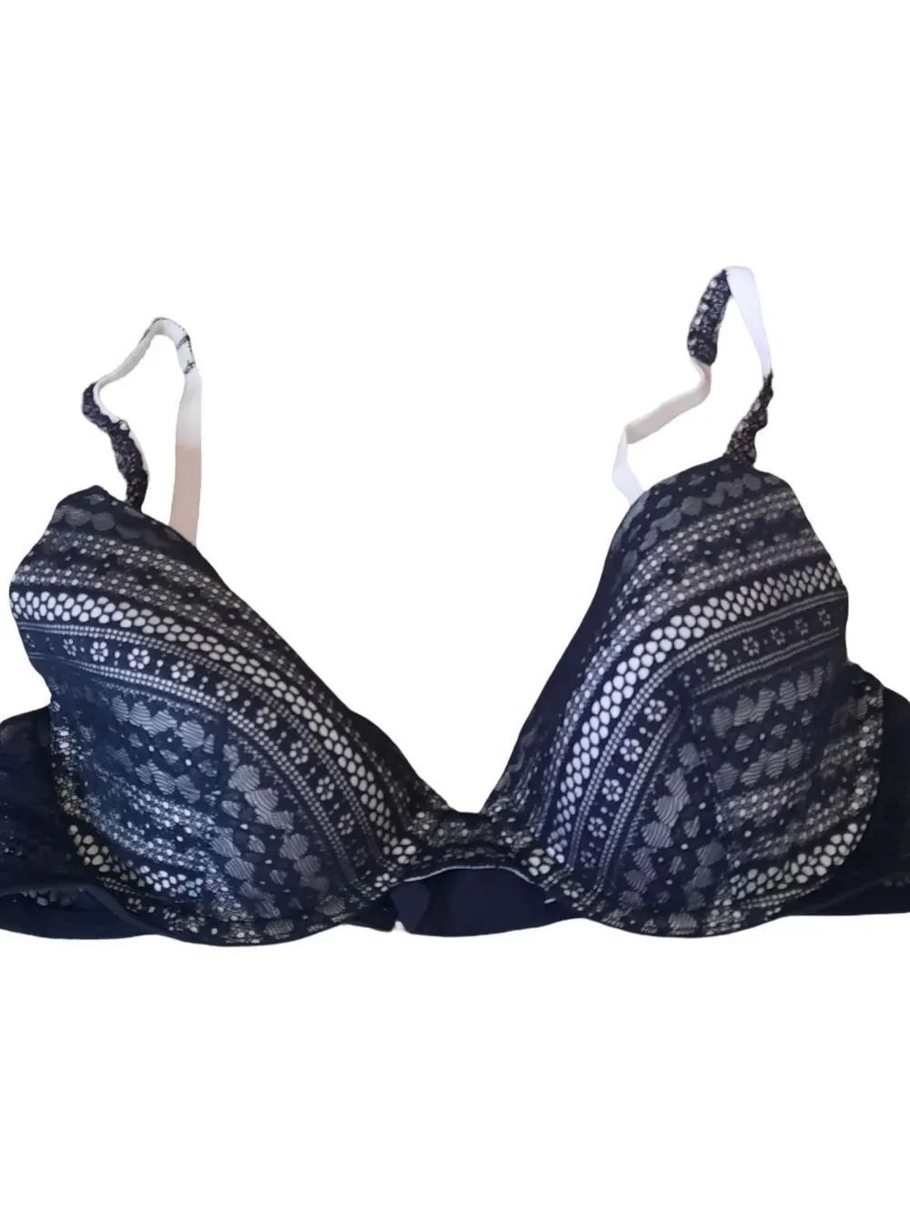 Victoria's Secret Black Lace Lined Perfect Bra with White Straps